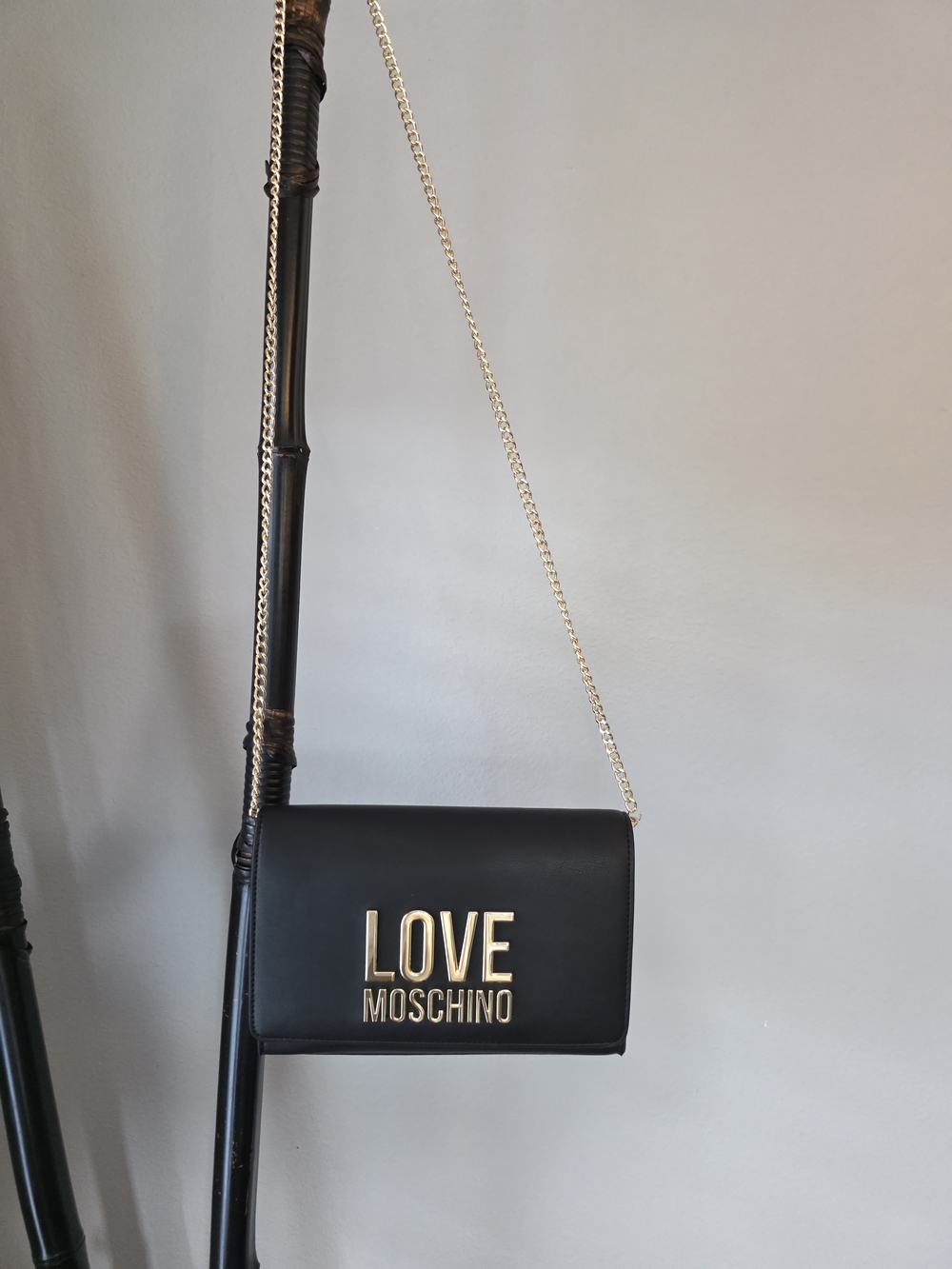 NWT Love Moschino Black Leather Logo Crossbody Bag